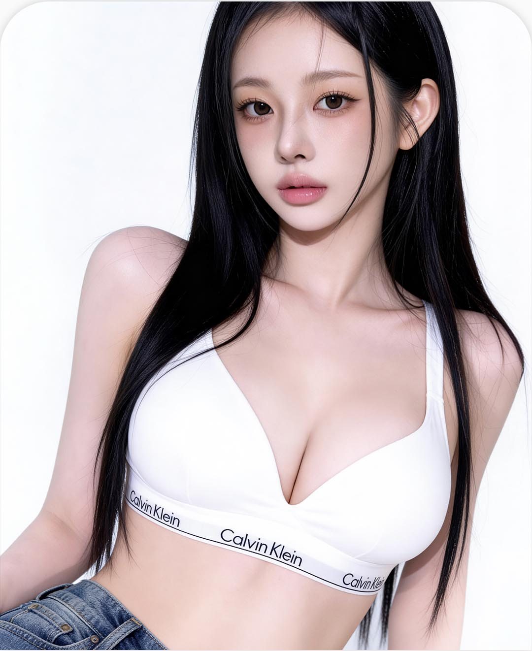 흰 브라톱 여성 모델 정면