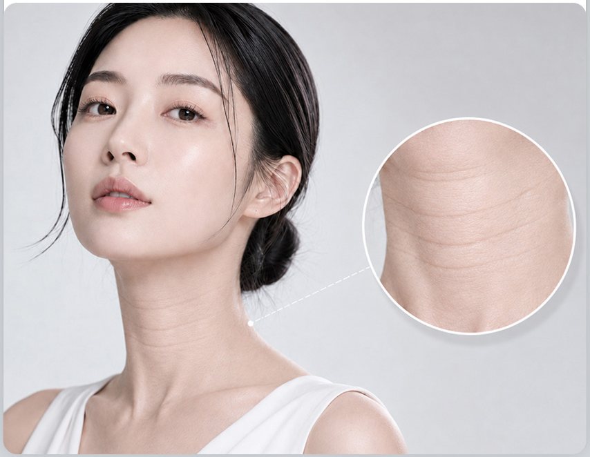 Neck Line Check — 여성 모델 목의 가로주름 확대 원