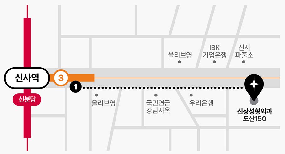신사역에서 신상성형외과(도산150)까지 약도