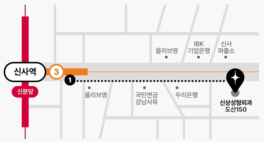 신사역에서 신상성형외과(도산150)까지 약도