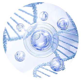 PDRN — DNA 나선과 세포 이미지(원형)