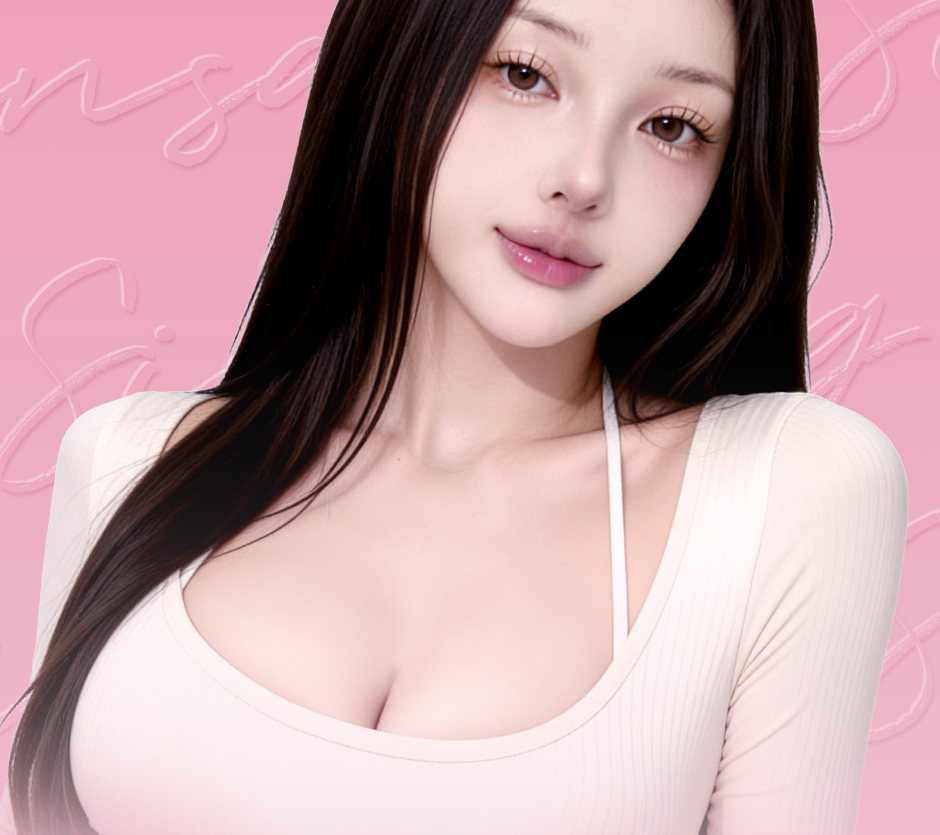 분홍 배경 여성 모델(연분홍 골지 티) — 마무리 비주얼