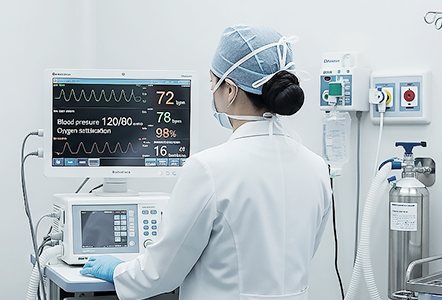 마취 모니터를 확인하는 의료진