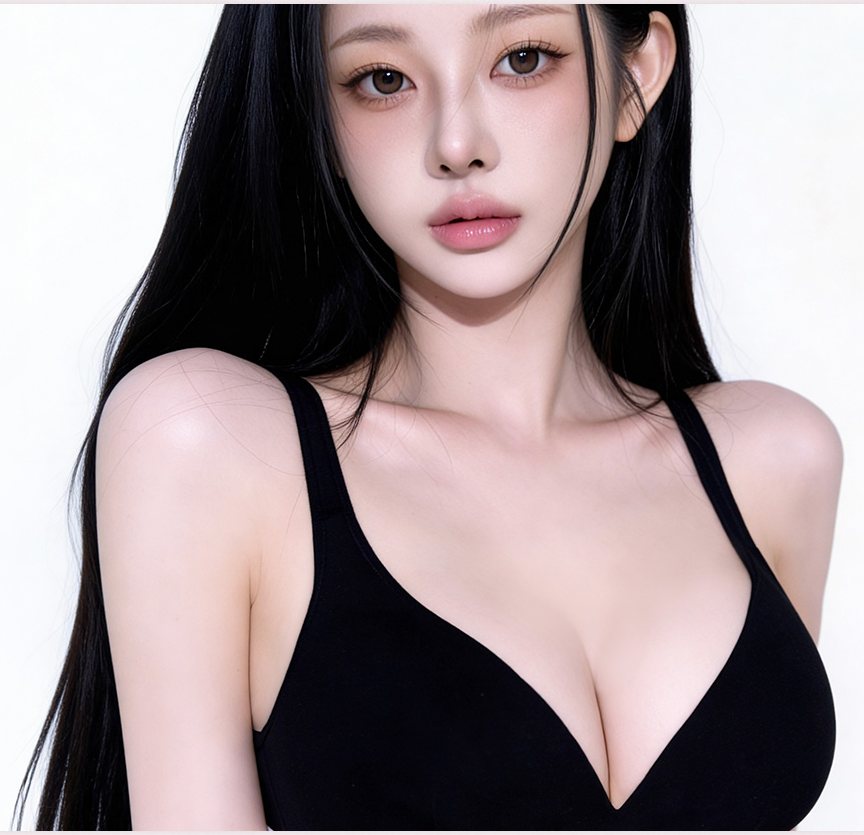 검은 브라를 입은 여성 모델