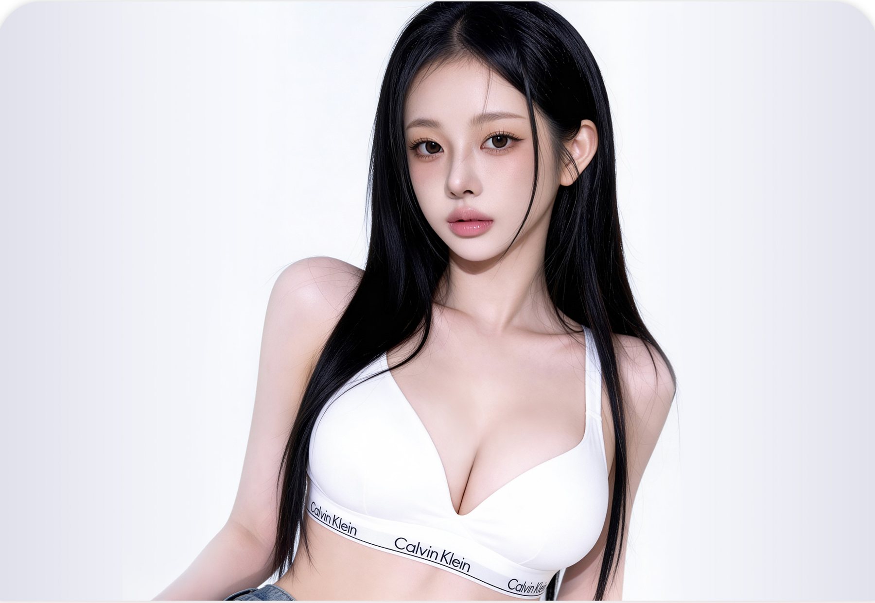흰 브라를 입은 여성 모델