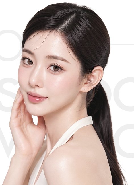볼에 손을 댄 모델