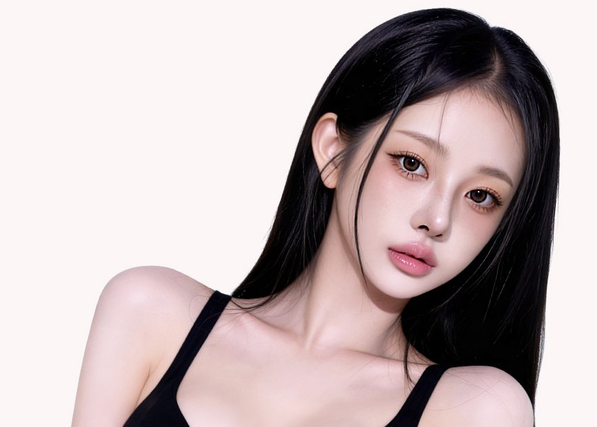 검은 브라를 입은 여성 모델