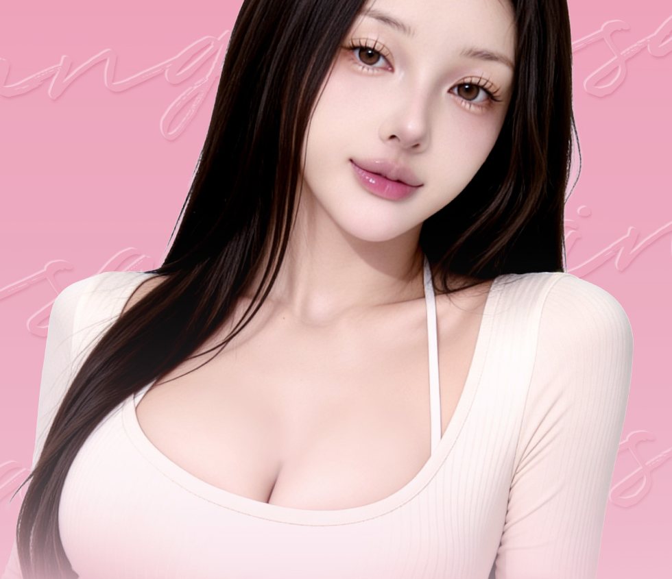 핑크 니트를 입은 여성 모델