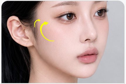광대 회전 이동 방향을 표시한 모델 얼굴