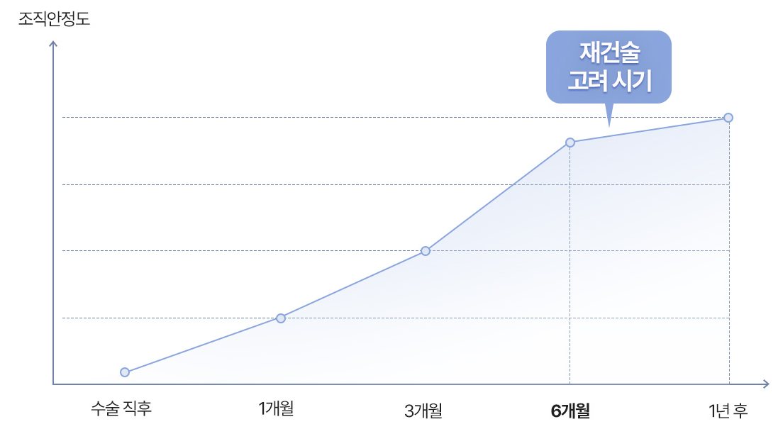 수술 후 기간별 조직안정도 그래프(재건술 고려 시기 6개월)