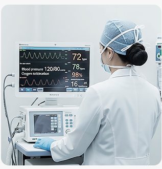 환자 모니터를 확인하는 마취 의료진