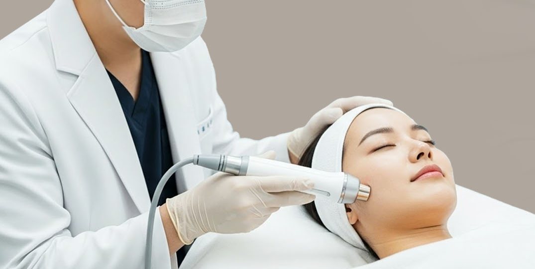 애프터케어 — 누운 환자에게 관리 장비를 시술하는 장면