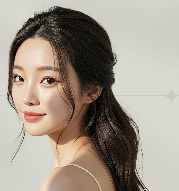 미소 짓는 긴 머리 여성 모델