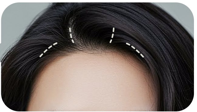 헤어라인 안쪽 4POINT 절개 위치 점선 표시