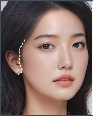 STEP 01 헤어라인·귀 라인 절개선 표시