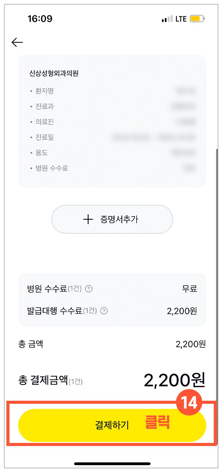 결제 화면 — ⑭ 결제하기 버튼 표시