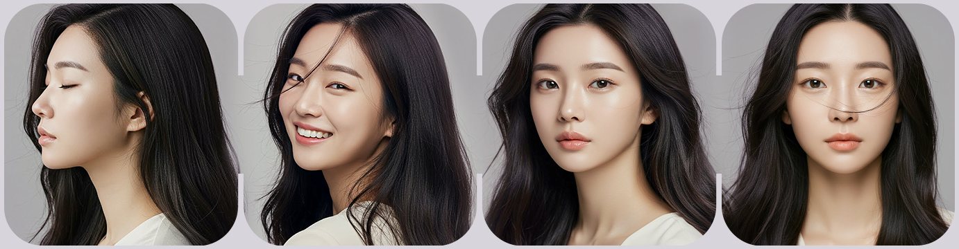 옆모습·웃는 모습·정면 등 여성 모델 4컷